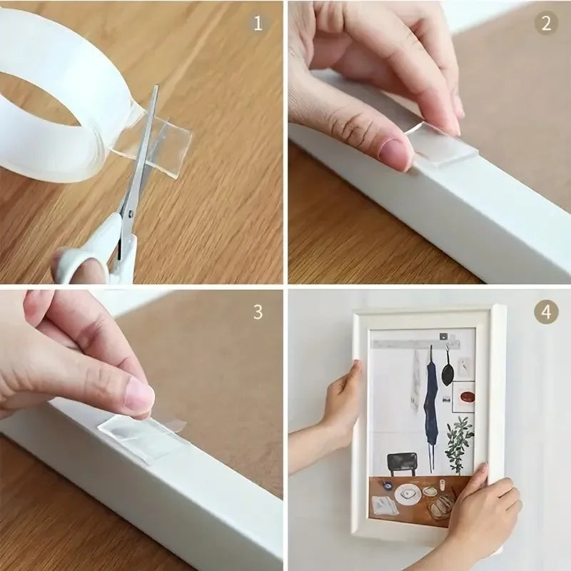 Nano Double Sided Tape Heavy Duty Transparent Adhesive Strips Strong Sticky Multipurpose Reusable Waterproof Mounting Tape