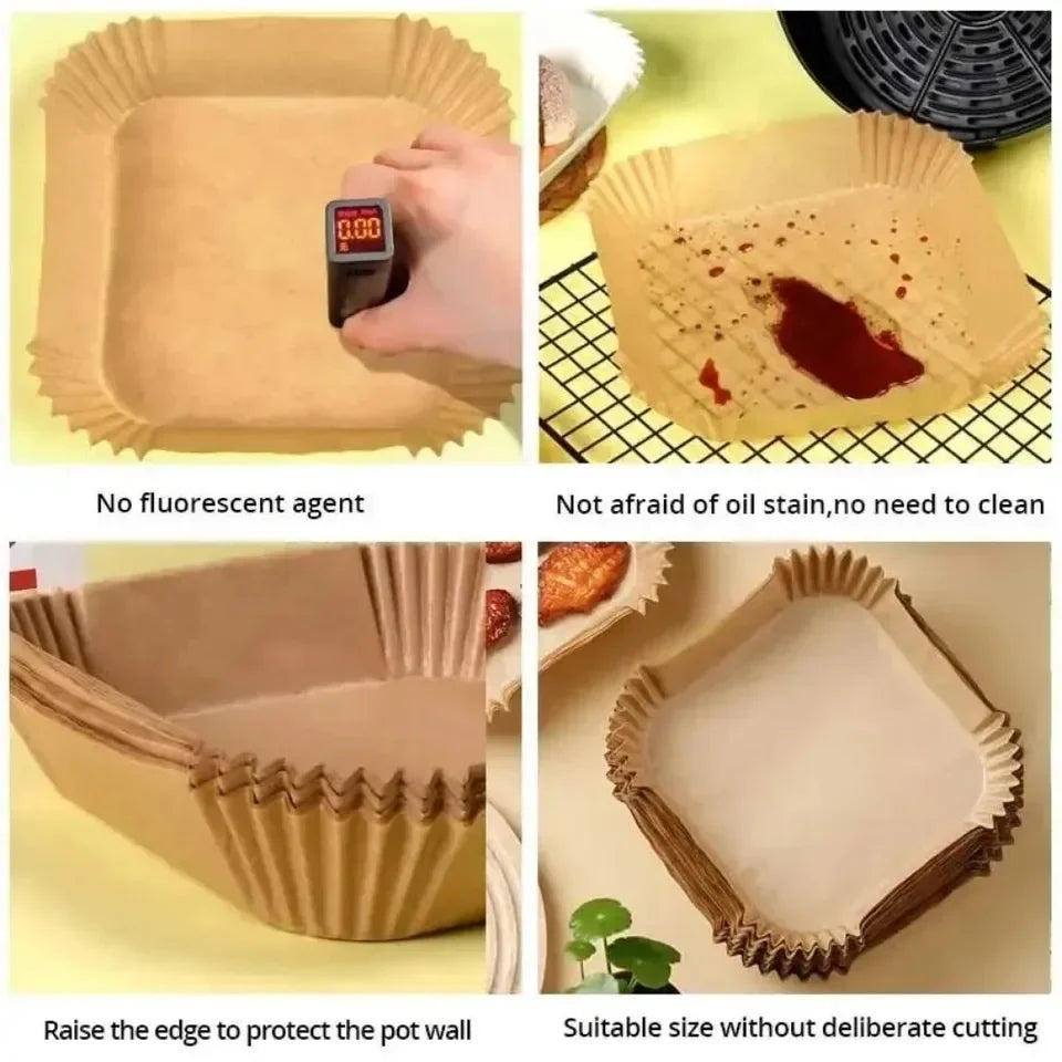 50/100pcs Air Fryer Grease Absorbent For Household Baking Pans With Thickened Silicone Paper Pads