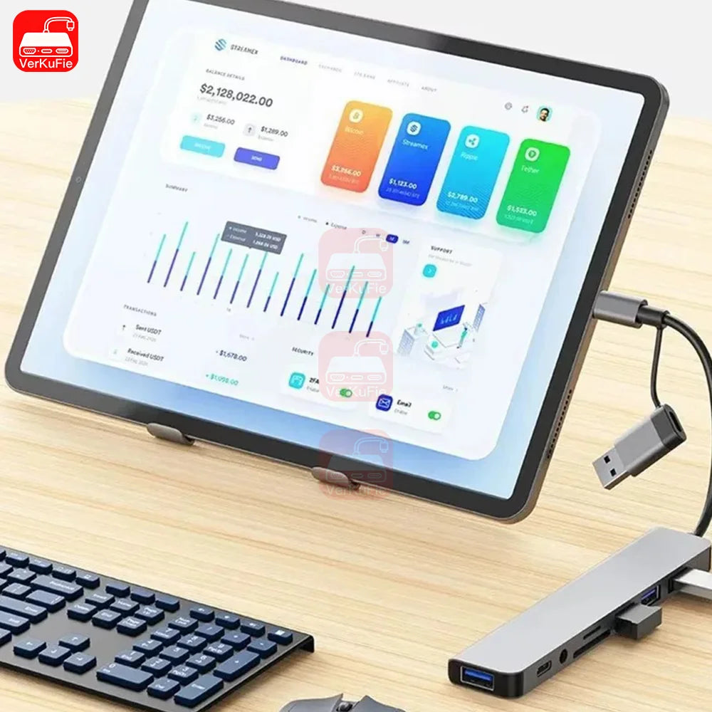 USB C Hub USB Splitter 8 in 1 USB Extender with 4 USB Port 1 USBC Port TF/SD Card Reader Audio Output Compatible for MacBook